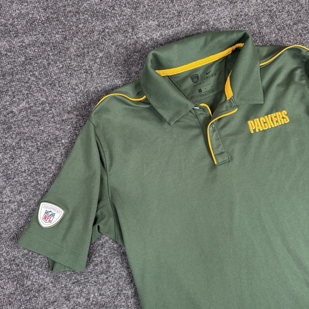 Nike Shirt Mens Medium Green Bay Packers NFL Short Sleeve Polo Dri-Fit On Field